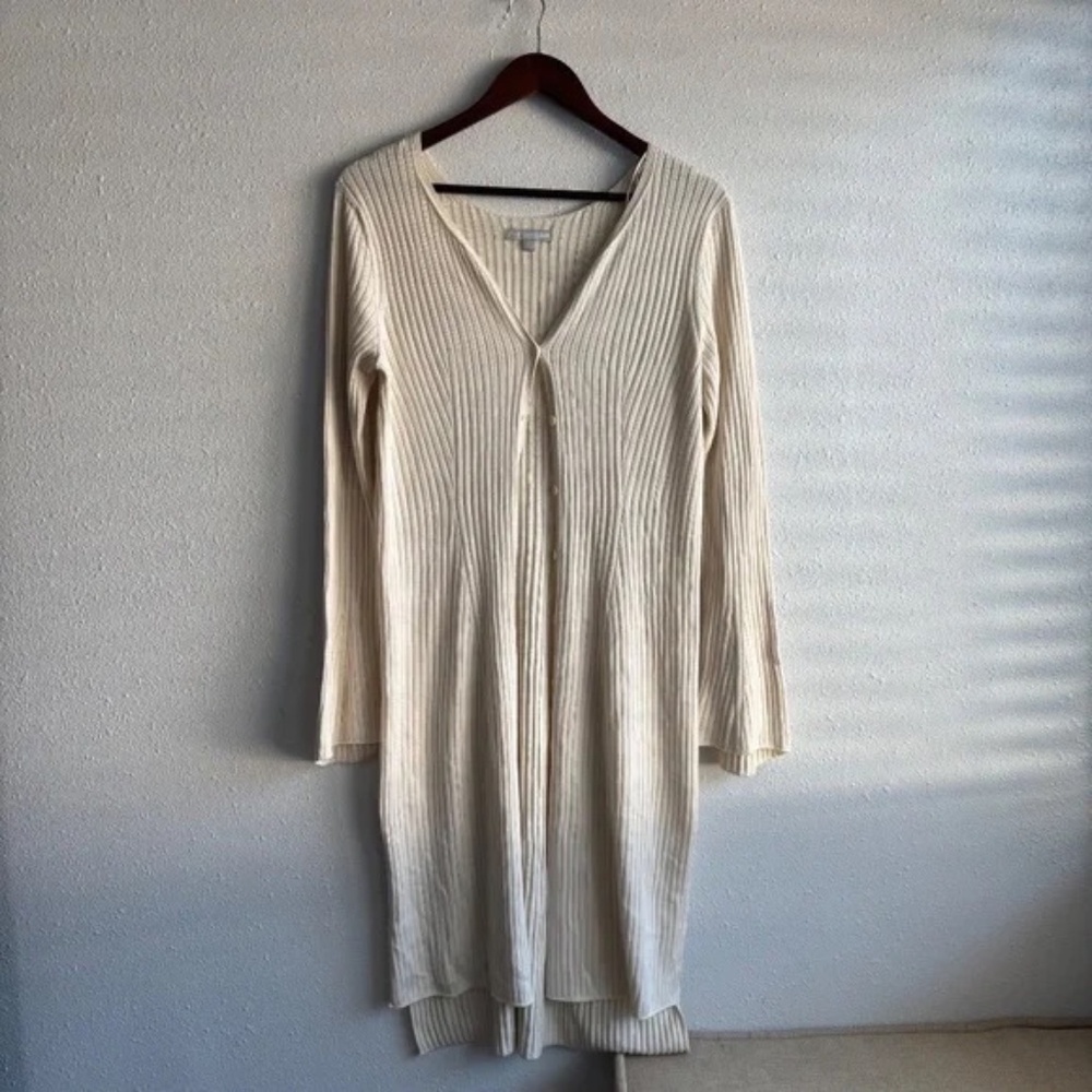MAME KUROGOUCHI x Uniqle White Knit Ribbed Long Sleeve Cardigan Sweater